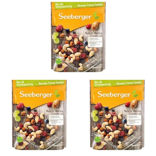 Seeberger Nuts´n Berries 1x400g, Knackig süße Mischung aus wertvollen Nusskernen & fruchtigen Trockenfrüchten, Reich an Vitamin E und ungesättigten Fettsäuren (Packung mit 3) von Seeberger