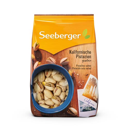 Seeberger Pistazien geröstet & gesalzen, Knackige Pistazienkerne aus Kalifornien feinstens veredelt - intensiv-nussiges Aroma - mit Schale, vegan (1 x 375 g) von Seeberger