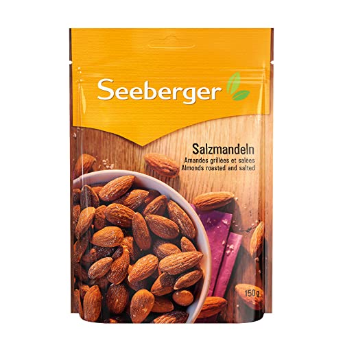 Seeberger Salzmandeln geröstet & gesalzen 5er Pack, Knackige Mandeln mit Salzmantel zum Snacken - leicht pikant im Geschmack - glutenfrei, vegan (5 x 150 g) von Seeberger