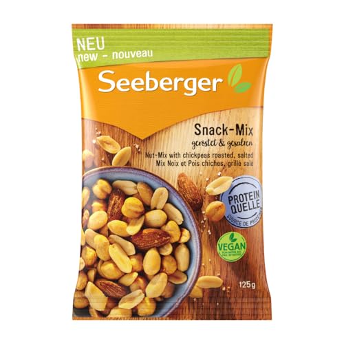 Seeberger Snack-Mix geröstet und gesalzen: Nuss-Mischung aus geröstet, gesalzenen Erdnüssen und aromatischen Rauchmandeln - mit knusprigen Kichererbsen - vegan (1 x 125 g) von Seeberger