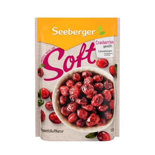 Seeberger Soft-Cranberries gesüßt 13er Pack: Große, fruchtig-weiche Cranberries aus Kanada - zum Naschen, Snacken und Verfeinern - getrocknet, pasteurisiert & ungeschwefelt, vegan (13 x 125 g) von Seeberger