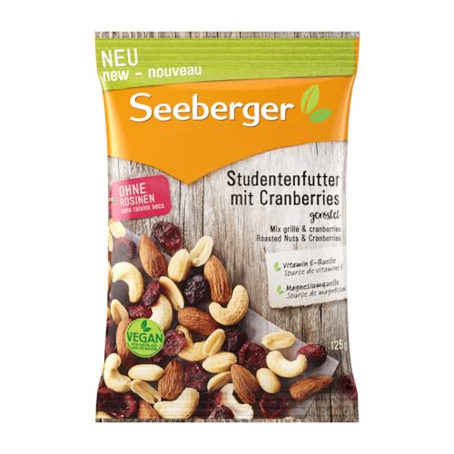 Seeberger Studentenfutter mit Cranberries: Nuss-Frucht-Mischung aus gerösteten Cashews, Mandeln und Erdnüssen - mit Cranberries - reich an Vitamin E, vegan (1 x 125 g) von Seeberger