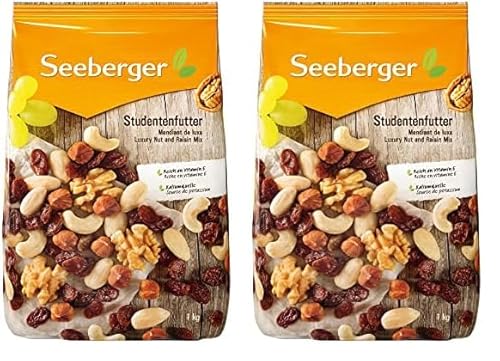 Seeberger Studentenfutter: Klassische Nuss-Frucht-Mischung aus Haselnusskernen, Mandeln, Walnüssen & Cashewkernen, mit Rosinen - reich an Vitamin E, vegan (1 x 1 kg) (Packung mit 2) von Seeberger