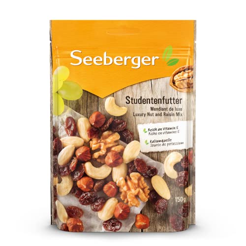 Seeberger Studentenfutter: Klassische Nuss-Frucht-Mischung aus Haselnusskernen, Mandeln, Walnüssen & Cashewkernen, mit Rosinen - reich an Vitamin E, vegan (1 x 150 g) von Seeberger