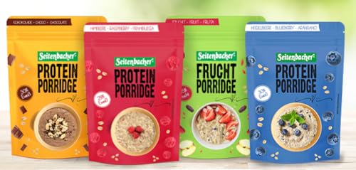 Seitenbacher Testpaket Protein Porridge I Schokolade I Himbeere I Frucht I Blaubeere I Eiweiß I weizenfrei I Vollkorn I Hafer 1x4er Pack (4x500g) von Seitenbacher