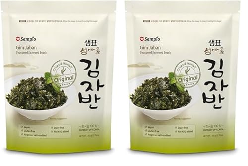 Sempio Knuspriger Seetang-Snack (Original, 50g) - Herzhaft gewürzte Seetangstreusel, Gim Jaban Gesunder koreanischer Snack Vegan, keine Konservierungsstoffe, laktosefrei (Packung mit 2) von Sempio