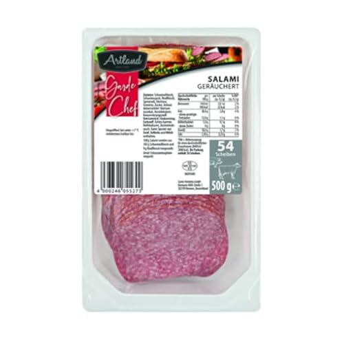 Artland Salami 1A, Kal. 80, geschnitten, gekühlt, 54 Scheiben - 500 g Packung von Senner-Alpkäse-Classic-Box