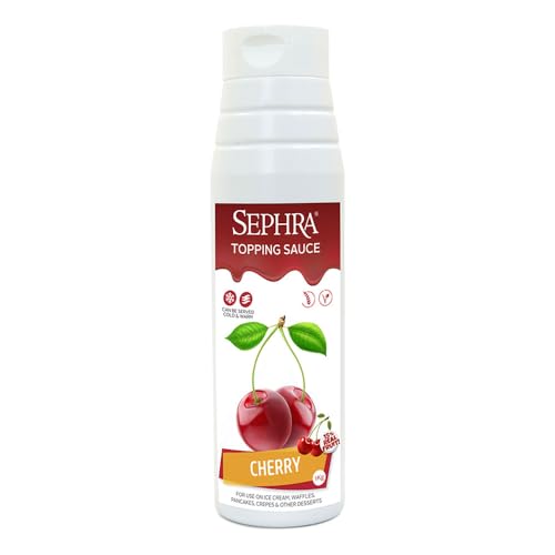 Sephra Cherry Dessert Topping Sauce 1kg - Praktische Quetschflasche - Sirup für Eis, Waffeln, Pfannkuchen, Crêpes, Milchshakes, Smoothies, Sorbets, Frappes, Kuchen oder Dipping (Kirsche) von Sephra