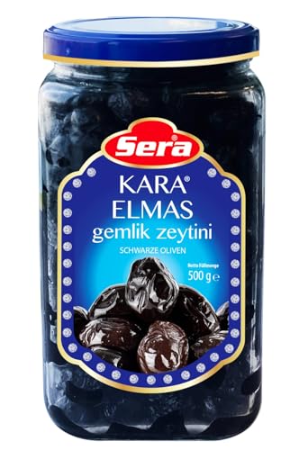 Sera Black Oliven schwarz Diamond Gemlik Glas 500 Gr Kalib. 290/320 von Sera