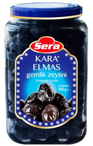 Sera Black Oliven schwarz Diamond Gemlik Glas 900 Gr Kalib. 290/320 von Sera