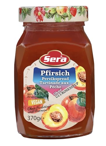 Sera Konfitüre Fruchtaufstriche | Extra-Frucht Alles Organisch | Gluten Frei | Für Vegetarier und Veganer geeignet | 45% Frucht Magic Garden Fruit (370 Gr, Pfirsich-Konfitüre) von Sera