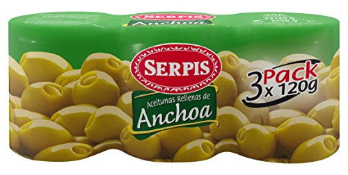 Serpis, Oliven gefüllt mit Anchovis, 3 x 120 g von Serpis