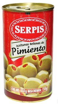 Serpis - Grüne Oliven gefüllt mit roten Pimentos, 350 ml von Serpis