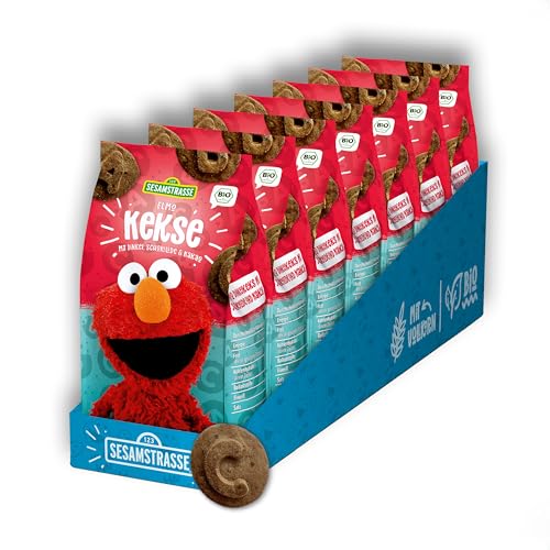 Sesamstrasse Bio Dinkelkeks mit Kakao und Schokolade, Schokokekse Elmo mit Dinkel, 7 x 125g Beutel, Kekse Großpackung, leckerer Snack als Knabberartikel, bio, vegan von Sesamstrasse