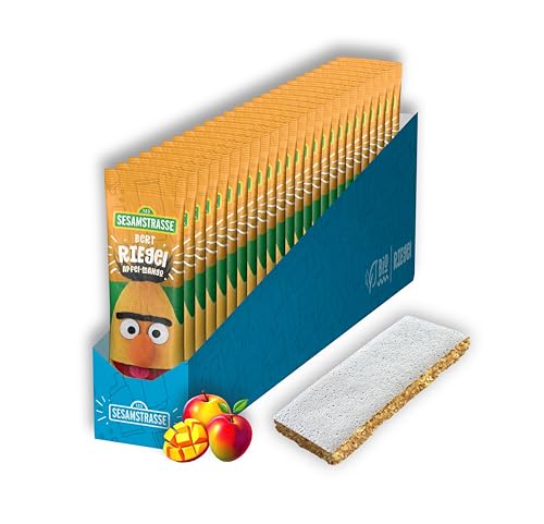 Sesamstrasse Bio Fruchtriegel Bert, mit Hafer, Apfel & Mango, 25er Pack (25 Stück x 25g), Großpackung auf Getreide Basis, Früchteriegel für Kinder ab 3 Jahren, bio, vegan von Sesamstrasse