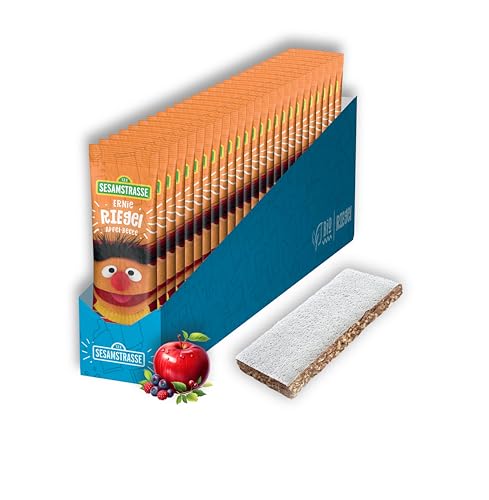 Sesamstrasse Bio Fruchtriegel Ernie, mit Apfel & Beere, 25er Pack (25 Stück x 25g), Großpackung auf Getreide Basis, Früchteriegel für Kinder ab 3 Jahren, bio, vegan von Sesamstrasse