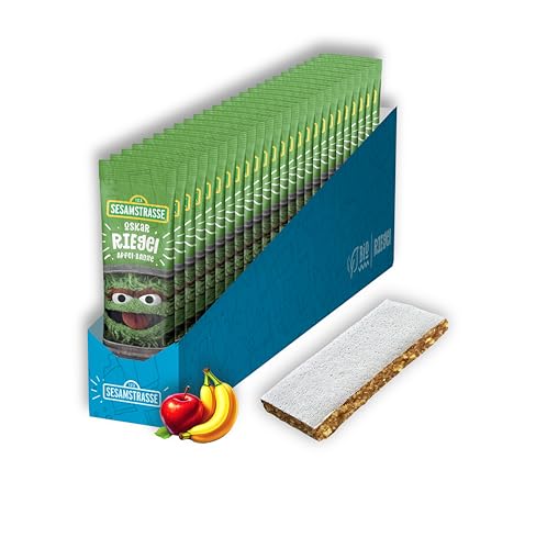 Sesamstrasse Bio Fruchtriegel Oskar, mit Apfel & Bananen, 25er Pack (25 Stück x 25g), Großpackung auf Basis von Haferflocken, Früchteriegel für Kinder ab 3 Jahren, bio, vegan von Sesamstrasse