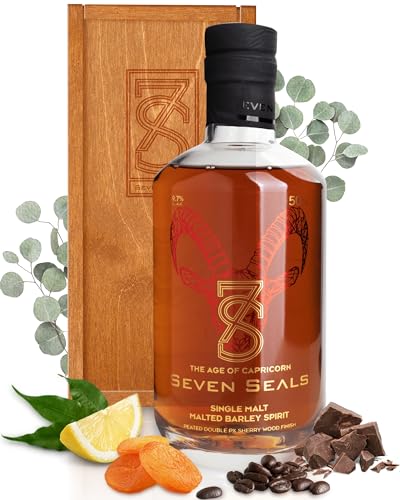 Seven Seals - The Age of Capricorn Premium Single Malt 0,5 I Geschenkset mit Holzbox | Geschmack & Aroma fruchtig, süsslich & frisch | Passendes Geschenk für Sternbild Steinbock | 49.7% Alkohol von Seven Seals