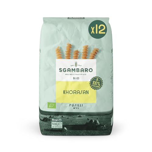 Sgambaro Bio Pasta 12 Pack à 500 g – Fusilli N.93 aus Khorasan-Weizen – Alter proteinreicher Weizen, 100% italienischer Anbau – Vielseitig in der Küche und nährstoffreich von Sgambaro