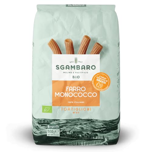 Sgambaro Bio Pasta Tortiglioni N.89-500 g Pasta aus Einkorn-Dinkelmehl – Reich an Antioxidantien, Vitaminen und Mineralstoffen – Niedriger Glutengehalt von Sgambaro