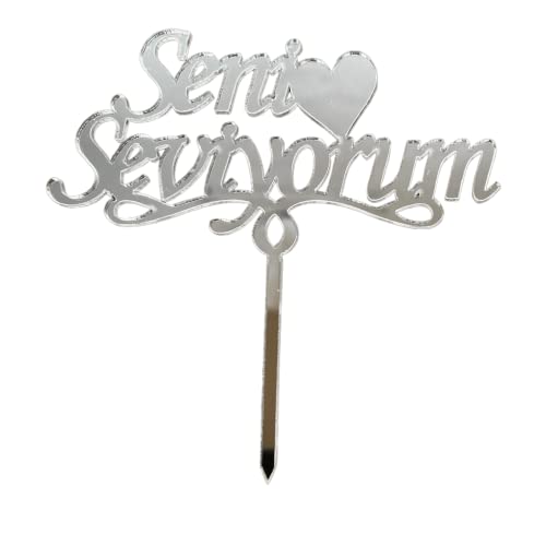 Cake Topper S - Seni Seviyorum - SILVER - Acryl - Shantys von Shantys Patisserie & Dessert