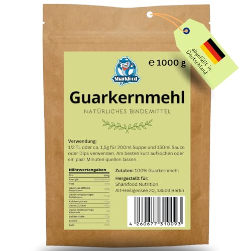 Premium Guarkernmehl 1 KG - Guar Gum Powder geeignet für Keto & Low Carb - Bindemittel Verdickungsmittel E412 Pulver - Guarkern Mehl 1000 g von Sharkfood Nutrition