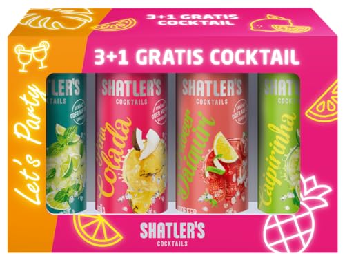 Shatler's Partypack | 3+1 Gratis | Fruchtig-spritzig | Piña Colada + Caipirinha + Mojito + Erdbeer Daiquiri | 4 x 250ML | 10,1% von Shatler's