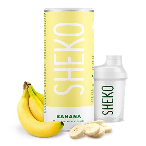 SHEKO Banane Mahlzeitersatz Shake mit Shaker - 25 cremige Bananenmilch Shakes pro Dose - Nur 200kcal & Natürlich lecker - Diät Shakes zum Abnehmen von Sheko