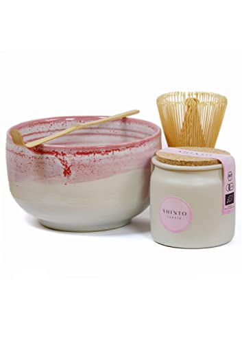 Matcha-Pulver Set Shinto® Saphir - mit Prime Grade Grüntee-Pulver, einzigartiger handgefertigter Schale, hochwertigem Besen & Löffel - exzellentes Matcha-Teezeremonie Starter-Set von Shinto