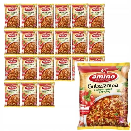 AMINO Gulaszowa zupka Instant-Eintopfsuppe Set mit 22 Stück x 59g - Schnelle, schmackhafte und sättigende Instant-Suppe, ideal für Mittag-, Mittag- oder Abendessen, traditioneller Geschmack von Shipsy