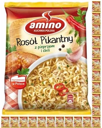 AMINO Suppe Brühe Würzig 57g - 22er Set | Blitzschnelle Suppe mit Pfeffer, Chili und Ingwer | Intensiver Geschmack und Dicke Konsistenz | Wärmende Instantbrühe, Ideal zum Mittagessen oder Mittagessen von Shipsy