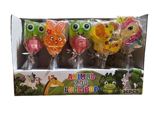 Animal Zoo Lollipops, 30 Stück, 450g - Lustige Tierformen Lutscher: Frosch, Einhorn, Esel, Kaninchen von Shipsy