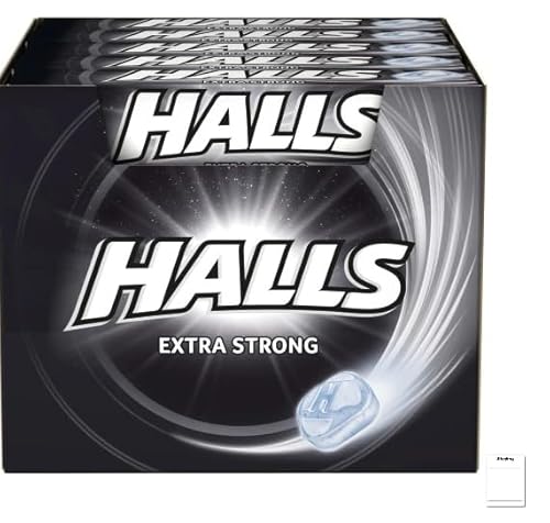 Halls Extra Strong Menthol Bonbons – Intensive Erfrischung, 33,5g x 20 Packungen + Shipsy Block von Shipsy