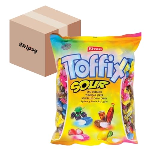 Sour Toffix Sour Elvan Bonbons 1 kg mit Füllung, Fruchtgummi + Shipsy Box von Shipsy