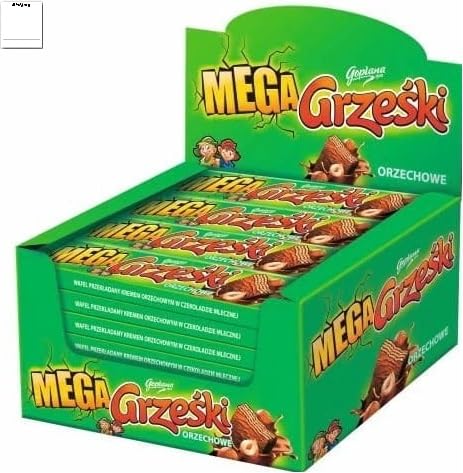 Wafelek w Czekoladzie Mega Grześki, Orzechowy Geschmack, Waffeln Gebäck Snack, 48g x 32er Pack + Shipsy Block von Shipsy