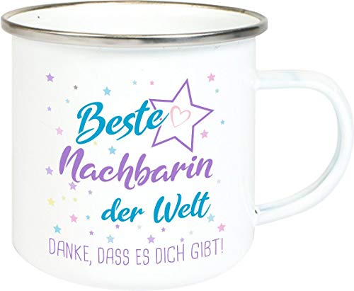 ShirtInStyle, Geschenkset, Emaille Tasse beste Nachbarin der Welt, danke das es dich gibt! Farbe weiß von ShirtInStyle