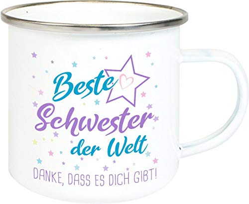 ShirtInStyle, Geschenkset, Emaille Tasse beste Schwester der Welt, danke das es dich gibt! Farbe weiß von ShirtInStyle