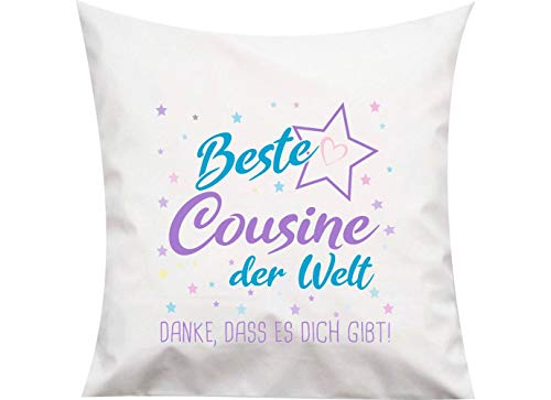 ShirtInStyle, Geschenkset, Kissen beste Cousine der Welt, danke das es dich gibt! Farbe weiß von ShirtInStyle