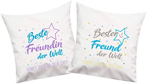 ShirtInStyle, Geschenkset, Kissenset beste Freundin, bester Freund der Welt, danke das es dich gibt! Farbe weiß von ShirtInStyle