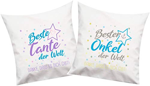 ShirtInStyle, Geschenkset, Kissenset beste Tante, bester Onkel der Welt, danke das es dich gibt! Farbe weiß von ShirtInStyle