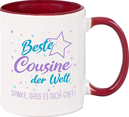 ShirtInStyle, Geschenkset, Tasse beste Cousine der Welt, danke das es dich gibt! Farbe weinrot von ShirtInStyle