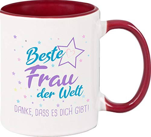 ShirtInStyle, Geschenkset, Tasse beste Frau der Welt, danke das es dich gibt! Farbe weinrot von ShirtInStyle