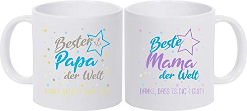 ShirtInStyle, Geschenkset, Tassenset beste Mama, bester Papa der Welt, danke das es dich gibt! Farbe weiß von ShirtInStyle