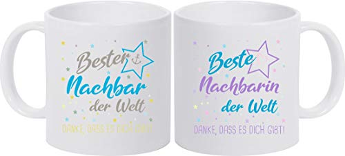 ShirtInStyle, Geschenkset, Tassenset beste Nachbarin, bester Nachbar der Welt, danke das es dich gibt! Farbe weiß von ShirtInStyle