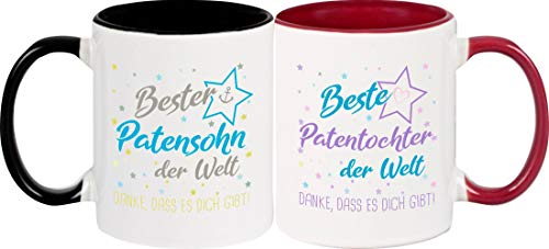 ShirtInStyle, Geschenkset, Tassenset beste Patentochter, bester Patensohn der Welt, danke das es dich gibt! Farbe weinrot und schwarz von ShirtInStyle