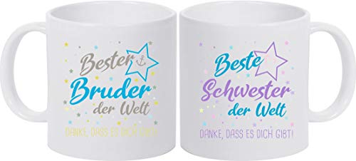 ShirtInStyle, Geschenkset, Tassenset beste Schwester, bester Bruder der Welt, danke das es dich gibt! Farbe weiß von ShirtInStyle