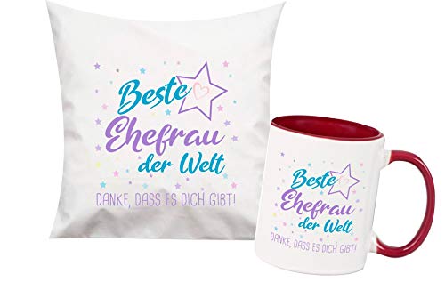 ShirtInStyle, Geschenkset, beste Ehefrau der Welt, danke das es dich gibt! Kissen- und Tasse als Set Farbe weinrot von ShirtInStyle