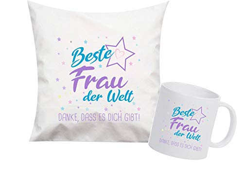 ShirtInStyle, Geschenkset, beste Frau der Welt, danke das es dich gibt! Kissen- und Tasse als Set Farbe weiß von ShirtInStyle