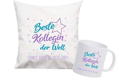 ShirtInStyle, Geschenkset, beste Kollegin der Welt, danke das es dich gibt! Kissen- und Tasse als Set Farbe weiß von ShirtInStyle