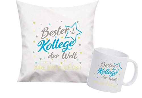 ShirtInStyle, Geschenkset, bester Kollege der Welt, danke das es dich gibt! Kissen- und Tasse als Set Farbe weiß von ShirtInStyle